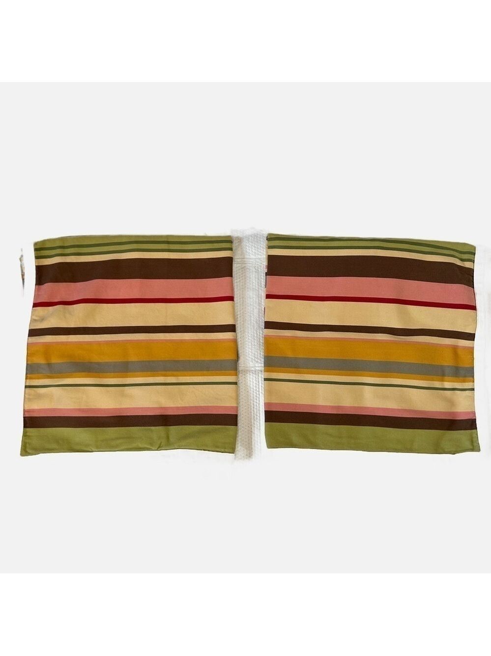 Pottery Barn Pillow Shams 2 Euro Striped 100% Cotton Tan Red 24x25